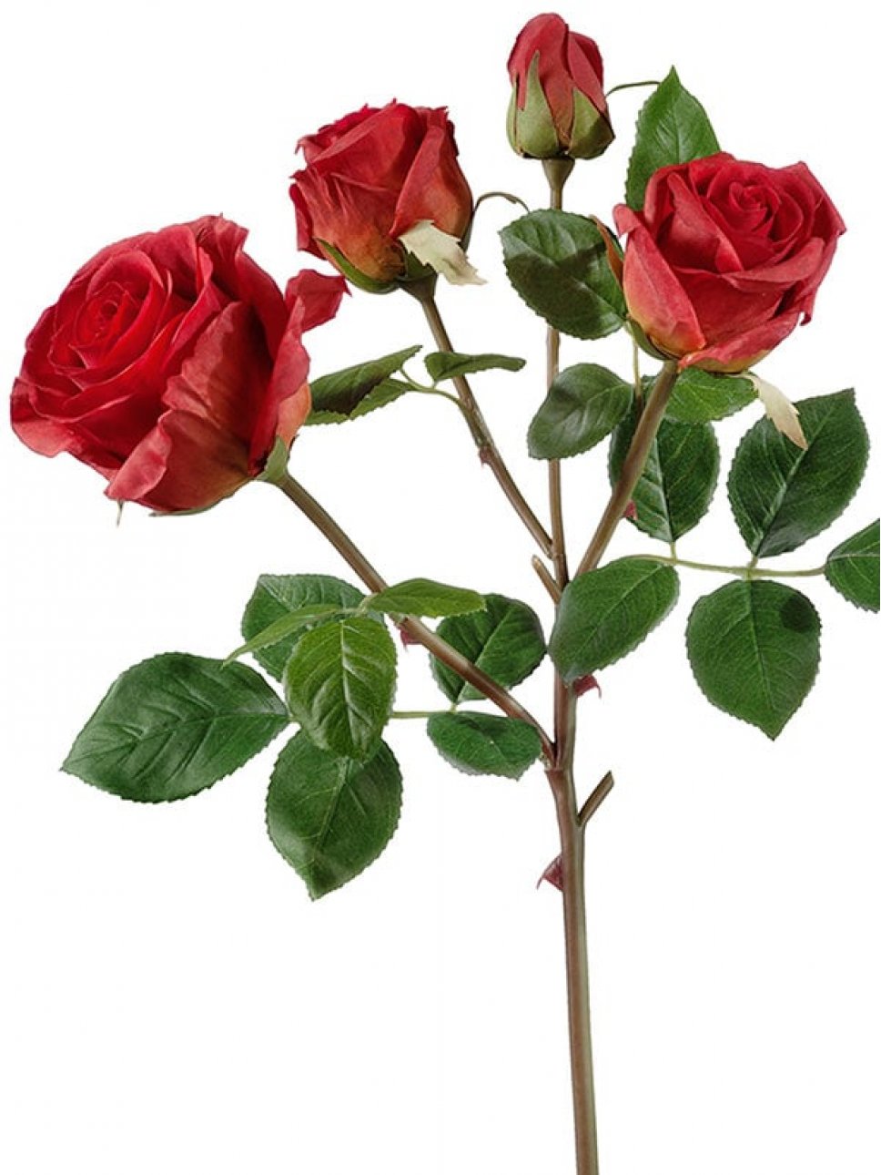 Роза Флорибунда кустовая (ветвь) красная искусственная 30.0610053RD купить по цене 1 510 руб. в Москве