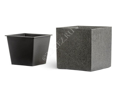 Кашпо TREEZ Effectory - серия Stone - Куб - Тёмно-серый камень 41.3321-01-064-GR-30